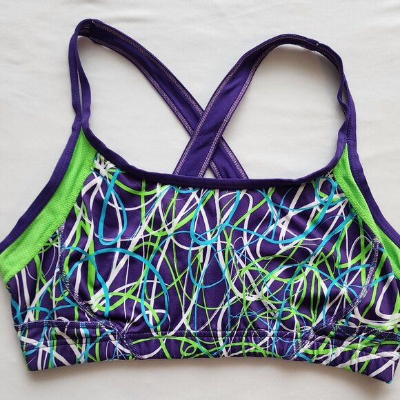 Xersion Other - Fitted Sports Bra SIZE LARGE - MEDIUM SUPPORT funky Purple Retro 80's XERSION